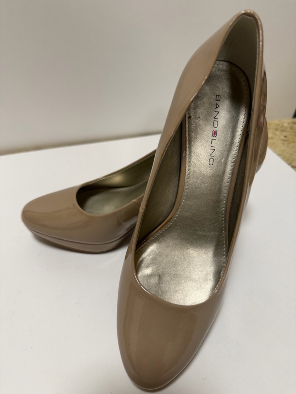 Bandolino Nude Patent Round-Toe Pumps